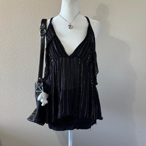 free people born to shime beaded and sequin black blouse nwot - Picture 2 of 6